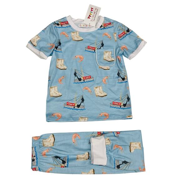 NWT The Printed Press 10-12T Shrimp Boat Pjs - Picture 1 of 3